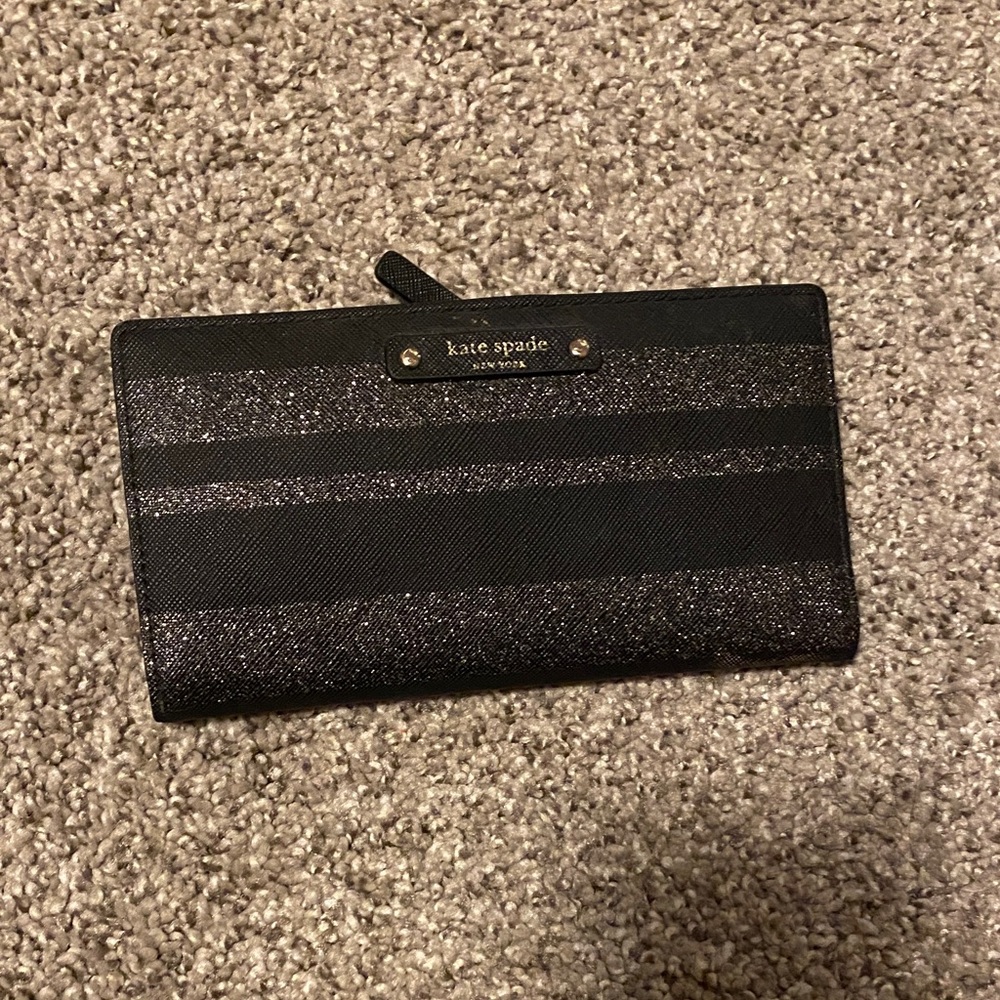 Kate Spade Black and Silver Striped Wallet